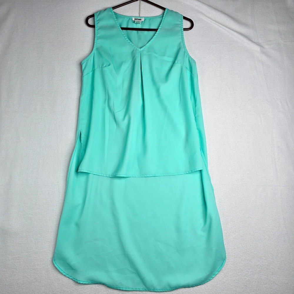 DIZZIRE Women's Teal‎ V Neck Sleeveless High Low Maxi Dress shirt Size L